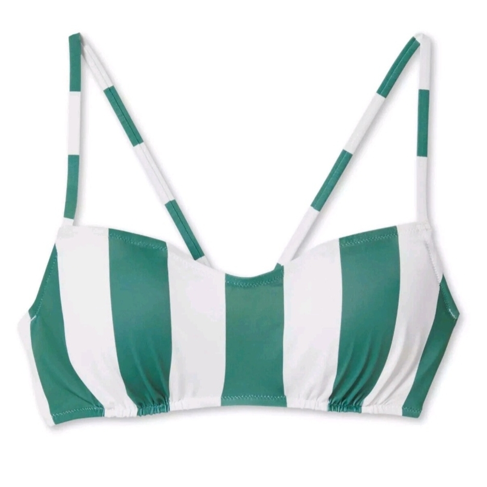 Green and White Striped Bikini Top